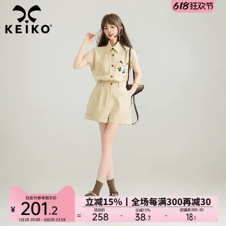 KEIKO 仿麻料工装风连体短裤女25夏季法式减龄小个子显瘦连身衣裤图片