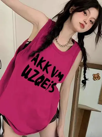 纯棉吊带背心无袖t恤女2025新款夏季设计感小众外穿港风挂脖上衣图片
