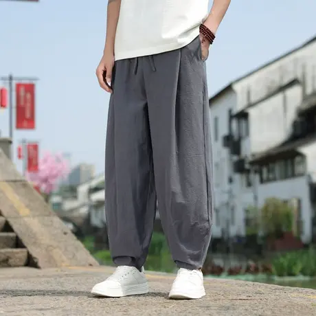 2024春夏季新款棉麻男装休闲灯笼裤中国风亚麻布居士服禅意长裤子商品大图