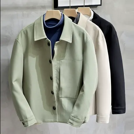 暗门襟黑色翻领夹克衫男2023年春秋季新款潮流百搭休闲短款薄外套图片