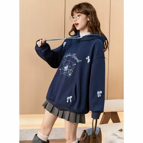 唐狮2025新款春秋季连帽卫衣女蝴蝶结设计感小众减龄洋气宽松女士商品大图