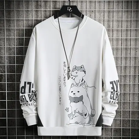 圆领卫衣男春秋宽松潮流百搭长袖t恤男士冬季青少年加绒加厚衣服商品大图