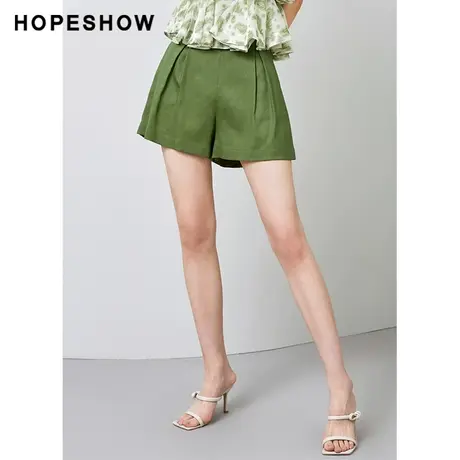 红袖outlets压褶a字阔腿短裤hopeshow2022夏新款纯色显瘦休闲裤女商品大图