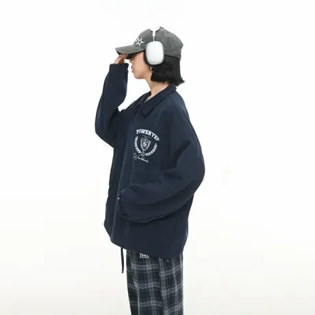 美式潮牌翻领印花卫衣女春秋新款宽松休闲慵懒街头风情侣套头上衣商品大图