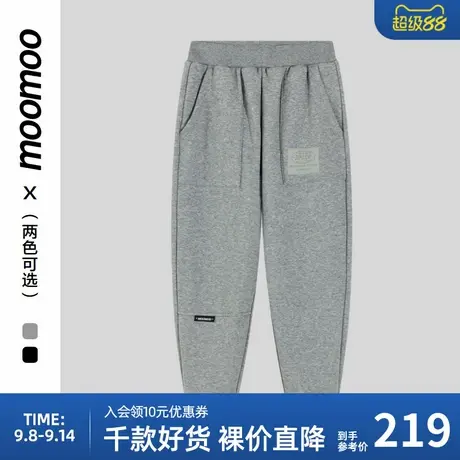 moomoo童装长裤男童秋冬卫裤字母图案宽松舒适百搭加绒束脚针织裤商品大图
