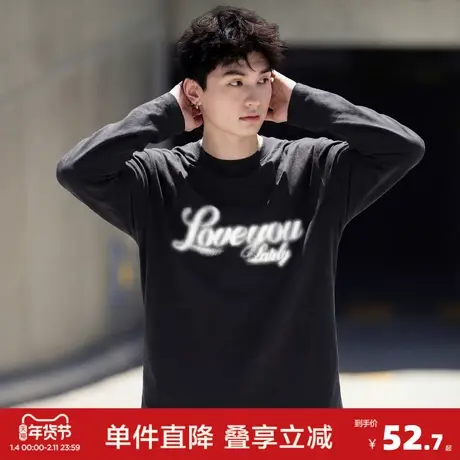 唐狮春季新款长袖T恤男装美式印花宽松圆领上衣潮酷内搭简约打底t商品大图