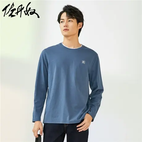 佐丹奴T恤男秋装字母印花撞色运动上衣纯棉圆领长袖t恤男01022825商品大图