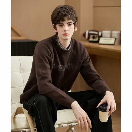 唐狮新款秋季圆领毛衣男日式字母简约设计感插肩袖毛线衫男款TM商品大图