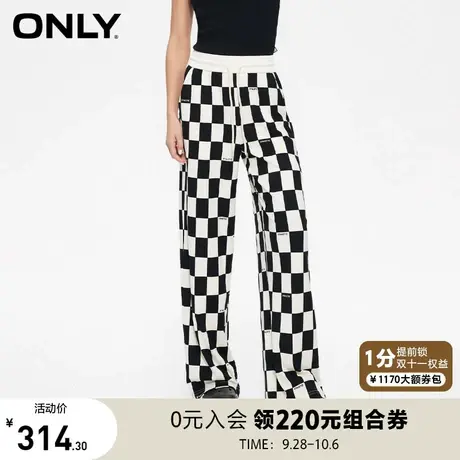 ONLY奥莱2023夏季新款百搭显瘦撞色棋盘格直筒休闲裤女商品大图