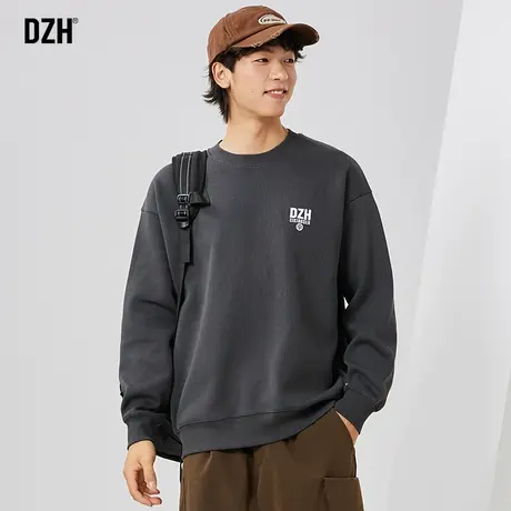 男士美式灰色卫衣潮牌男秋季圆领宽松长袖打底衫2023新款秋装衣服商品大图