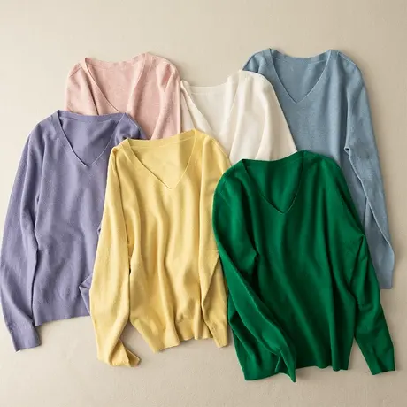 享永子【匠心之作】60支精纺65.5%山羊绒V领套头无缝打底毛衣女图片