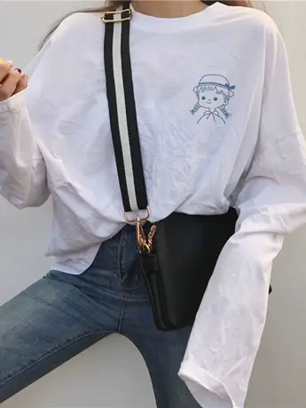 白色仿棉长袖t恤女秋冬季加绒内搭打底衫加肥加大码时尚女装上衣商品大图