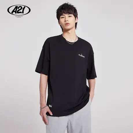 A21男装宽松圆领落肩短袖T恤衫2022夏季新款美式复古天使潮酷上衣商品大图