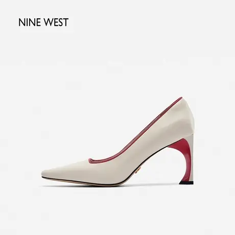 Nine West/玖熙高跟鞋法式尼尔跟单鞋2023年秋季新款拼色粗跟尖头图片