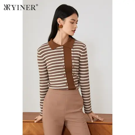 YINER音儿奥莱女装秋季时尚显瘦条纹毛针织衫商品大图