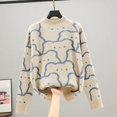 53113毛衣女新款韩版宽松套头长袖半高领针织衫卡通打底女上衣商品大图