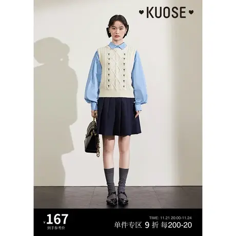 阔色小香风白色马甲背心女2023秋冬季新款无袖针织马夹外搭上衣商品大图