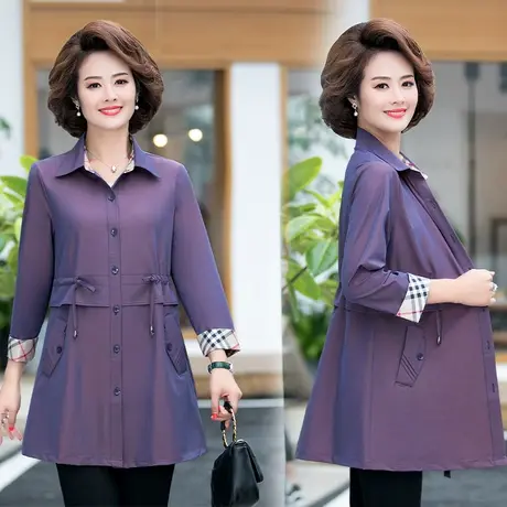 中老年风衣中长款大码女装妈妈春季外套薄款春秋衬衣中年春装上衣商品大图