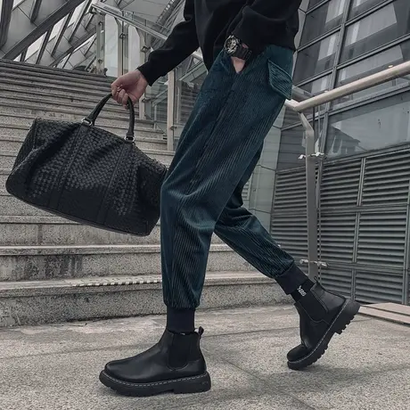 灯芯绒裤子ins潮牌束脚运动裤冬季加厚潮流卫裤百搭加绒休闲裤男商品大图