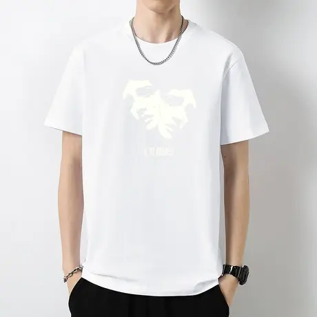 230g重磅纯棉短袖t恤男2024新款圆领白色上衣服美式潮流夏季半袖商品大图