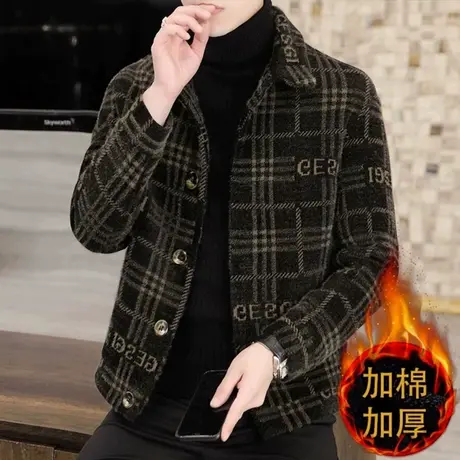 短款呢大衣男士2023秋冬季潮牌休闲风衣男装仿水貂绒毛呢外套加厚图片