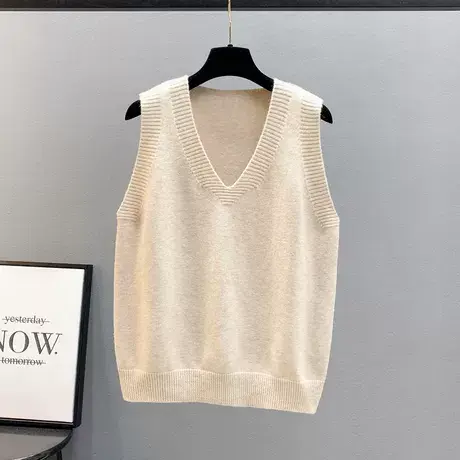 2025春秋女士毛衣马甲坎肩背心宽松V领无袖针织衫纯色百搭上衣款图片