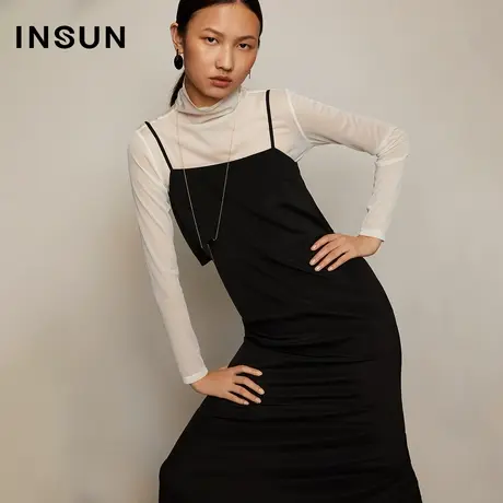 INSUN恩裳秋季桑蚕丝吊带开衩连衣裙图片