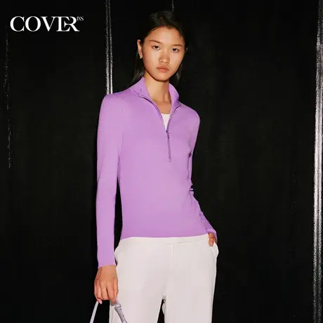 COVER秋装半开拉链假两件巴素兰羊毛舒适修身针织衫商品大图
