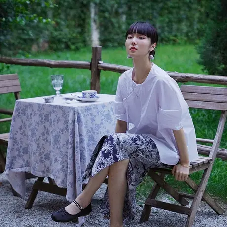 新中式衬衫女装2023秋季纯棉盘扣白色上衣显瘦高级感复古气质上衣图片