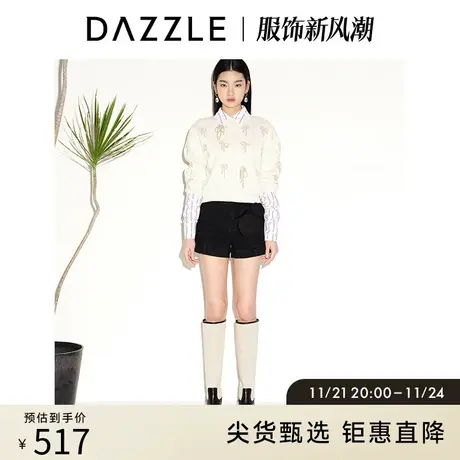 DAZZLE地素 奥莱春季蝴蝶结提花针织衫打底衫上衣女商品大图