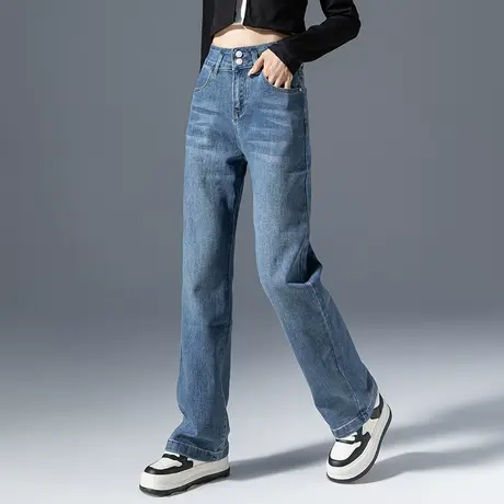 窄版高腰直筒牛仔裤女春秋2023新款显瘦裤子秋季烟筒裤美式阔腿裤商品大图