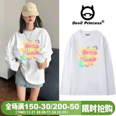 韩系chic小众设计感印花白色t恤女2024新款ins简约打底衫纯棉上衣商品大图