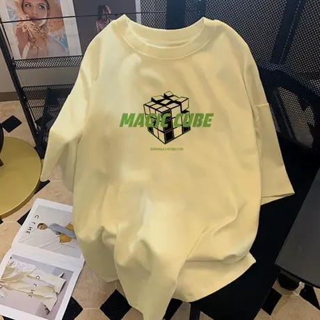 大码oversize纯棉韩版t恤女ins复古chic情侣短袖潮闺蜜装上衣夏季图片