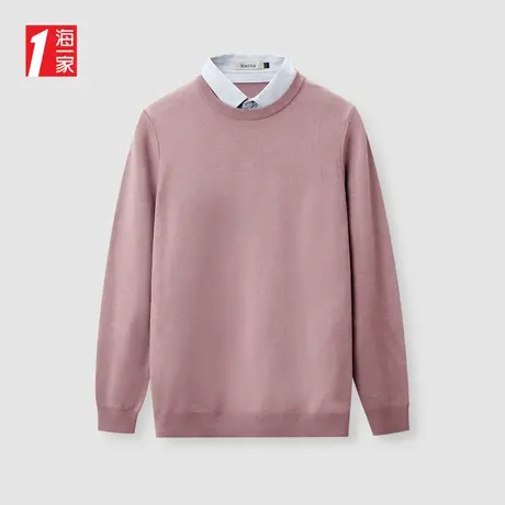 海一家时尚休闲套头衫2023秋季新款简约基础清新男士双领针织衫图片
