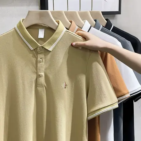 丝光珠地棉Polo衫男潮牌短袖商务休闲翻领高档半袖保罗衫T恤男装商品大图