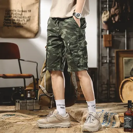 迷彩休闲短裤男士2022潮牌夏季薄款透气宽松直筒百搭工装五分中裤商品大图