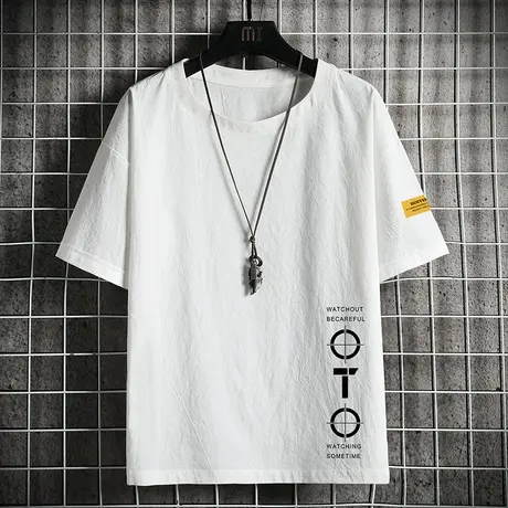 亚麻短袖t恤男夏季2023新款棉麻五分袖体恤上衣宽松大码肥佬半袖商品大图