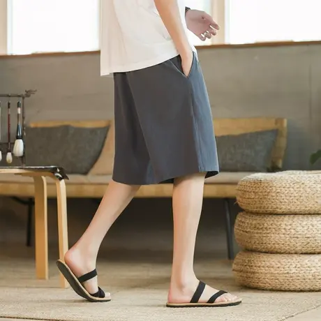 亚麻短裤男士潮牌大码胖子休闲五分裤夏季薄款沙滩大裤衩棉麻裤子商品大图