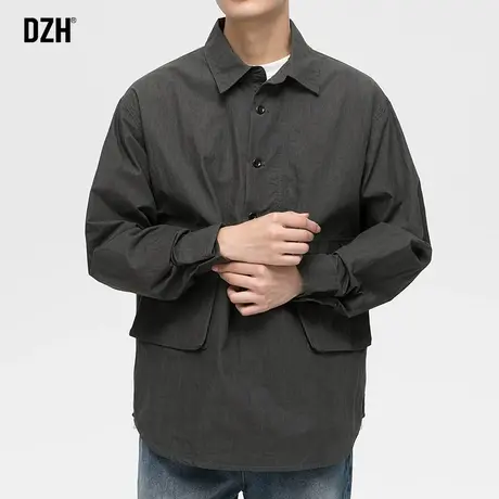 男士翻领工装夹克男秋季潮牌大码美式复古春秋外套男装2023年新款商品大图