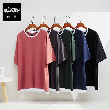 伟臣2022春夏新款大码百搭短袖T恤胖子加肥加大纯棉圆领打底衫潮商品大图