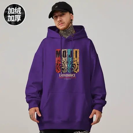 oversize港风连帽套头卫衣男潮牌ins潮流大码男装秋冬季加绒加厚图片
