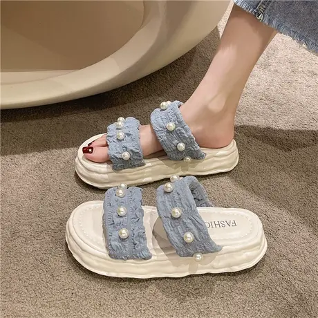 仙女风珍珠凉拖女夏外穿2024新款松糕厚底溶解鞋海边沙滩拖鞋ins商品大图