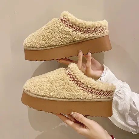 厚底毛毛拖鞋外穿雪地鞋雪地靴一脚蹬棉鞋女冬季羊羔毛包头半拖鞋商品大图