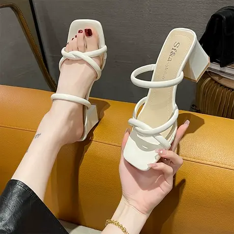 凉拖鞋女夏外穿2023年新款时尚百搭粗跟仙女风复古法式小众高跟鞋图片