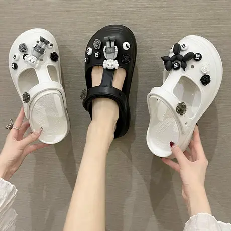 洞洞鞋女夏季网红时尚可爱卡通公仔厚底松糕防滑凉鞋外穿包头拖鞋商品大图