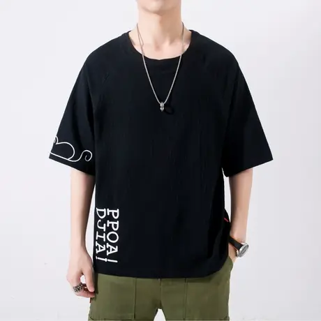 亚麻短袖t恤男夏季薄款唐装宽松半袖中国风男装胖子大码棉麻衣服商品大图