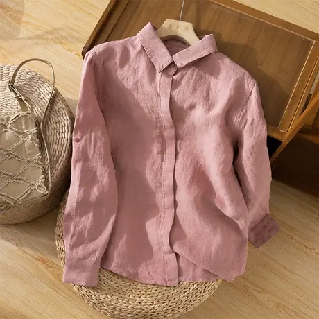 享永子24支盐缩砂洗汉麻衬衫女文艺复古高级感气质宽松2024新款秋图片