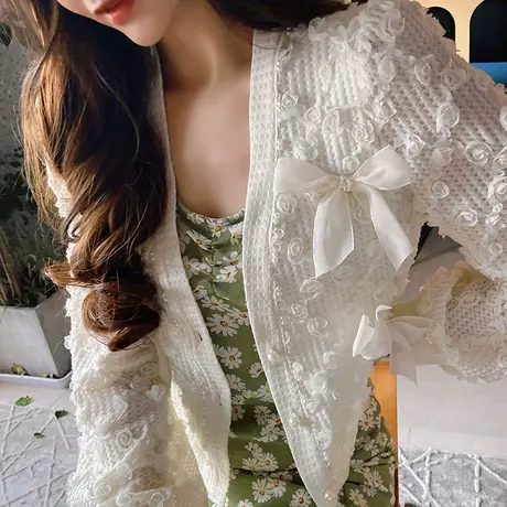 粉红大布娃娃春款立体花外套女小个子甜美减龄蝴蝶结开衫2022新款图片