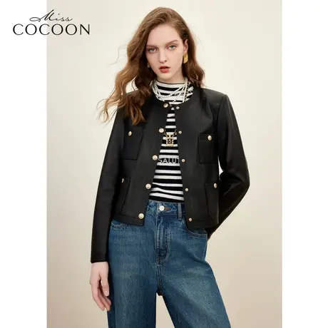 missCOCOON静奢风美式复古机车皮衣外套2023秋季新款真皮夹克冬装图片