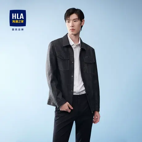 【奥莱】HLA/海澜之家2024翻领PU皮夹克光滑皮有型皮衣外套男图片